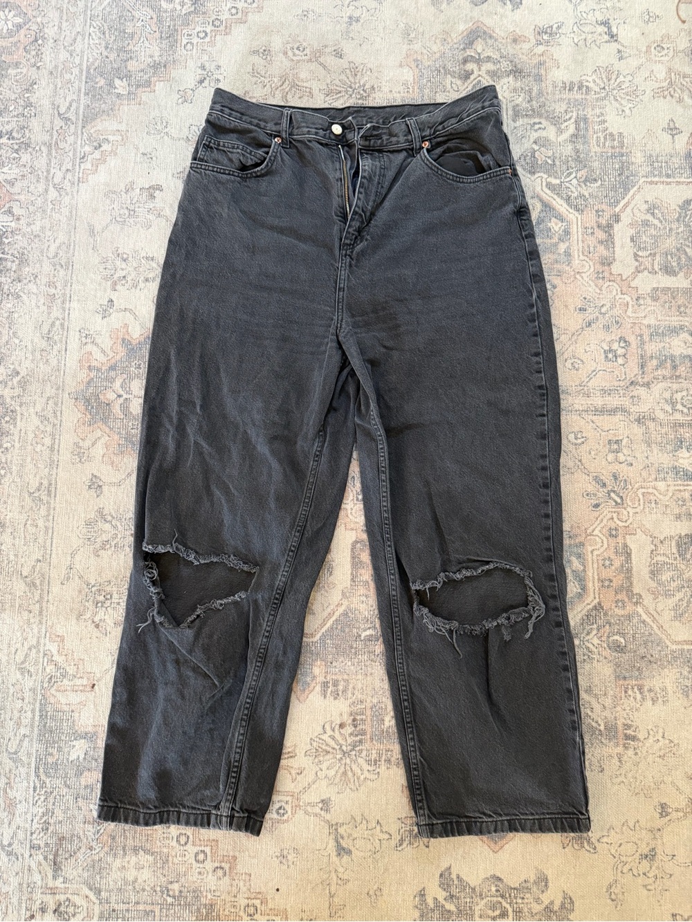 Topshop Black Boyfriend Jeans with Knee Rips
